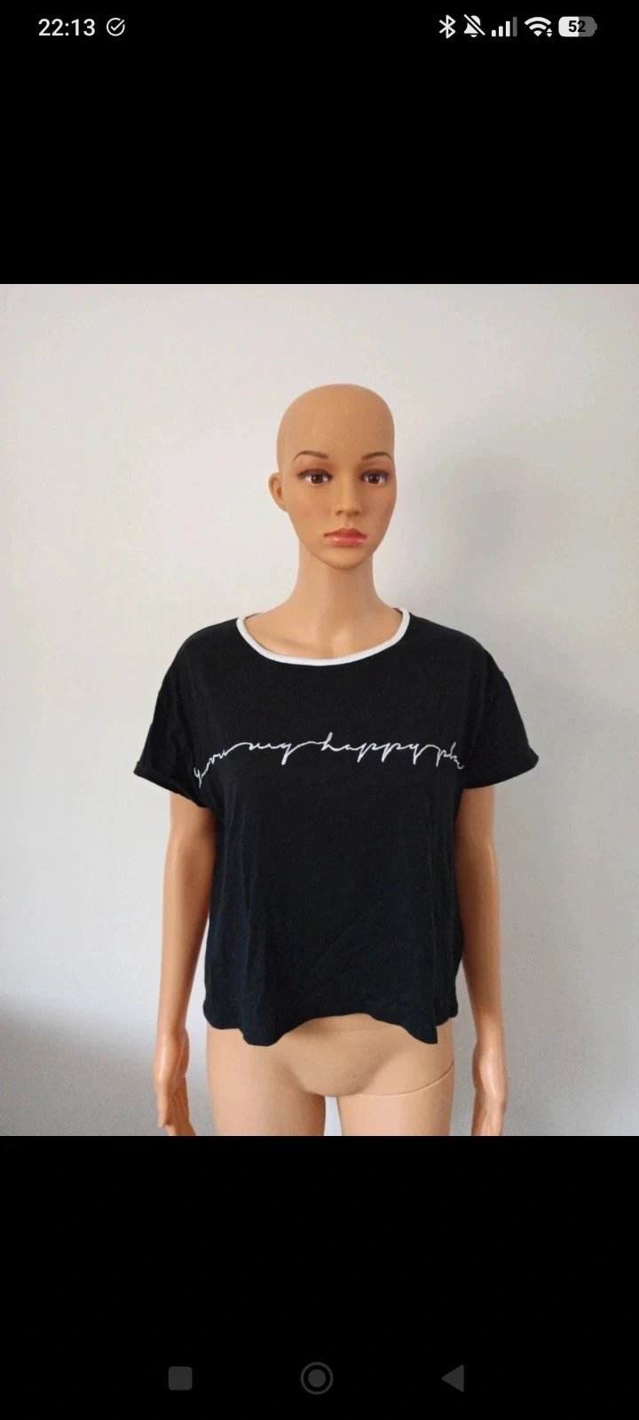T-shirt preto feminino Happy – Tamanho S – 100% algodão – Corte largo – photo 6